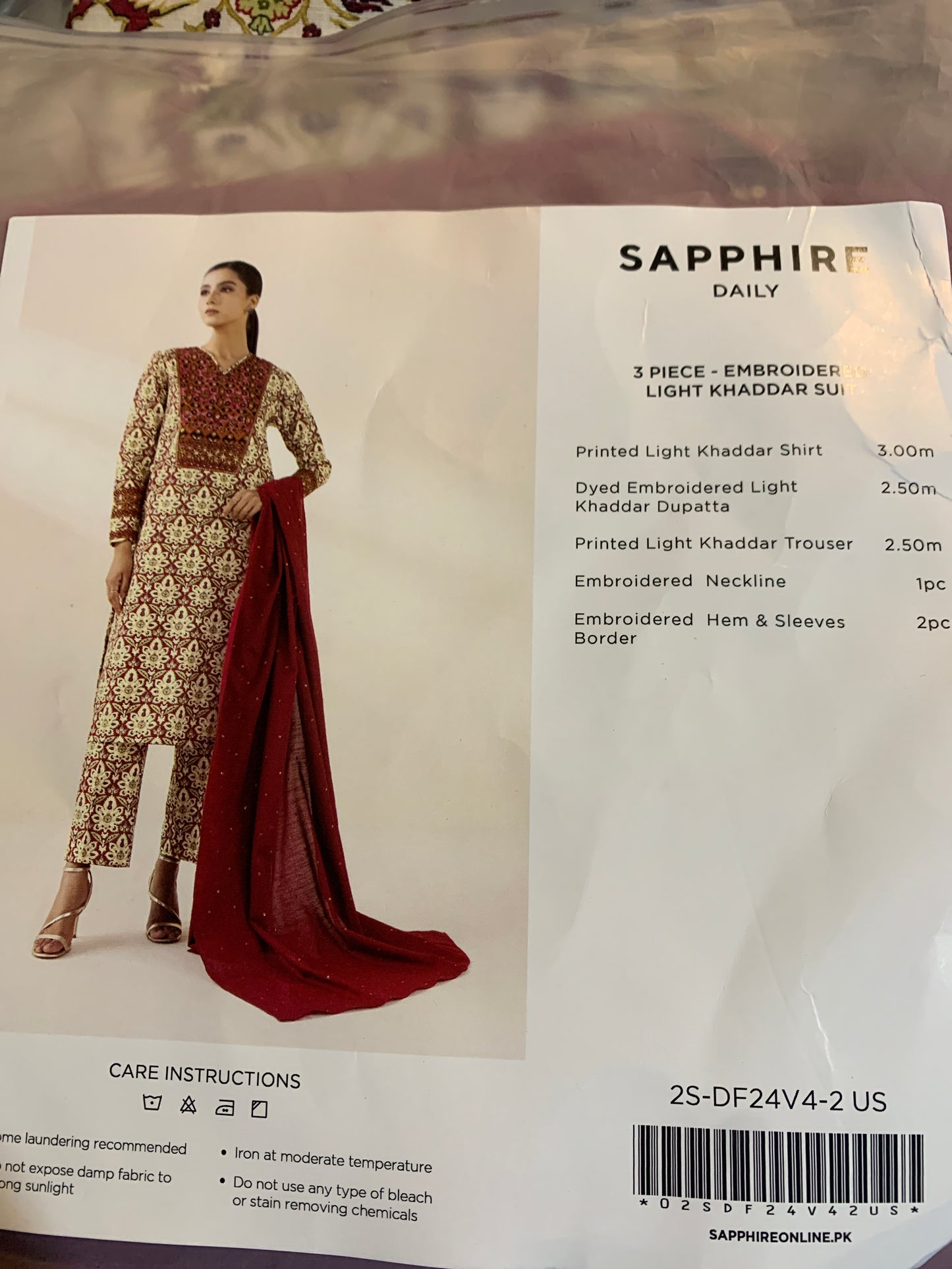 Sapphire 3 Piece embrodered light khaddar suit (unstitched)