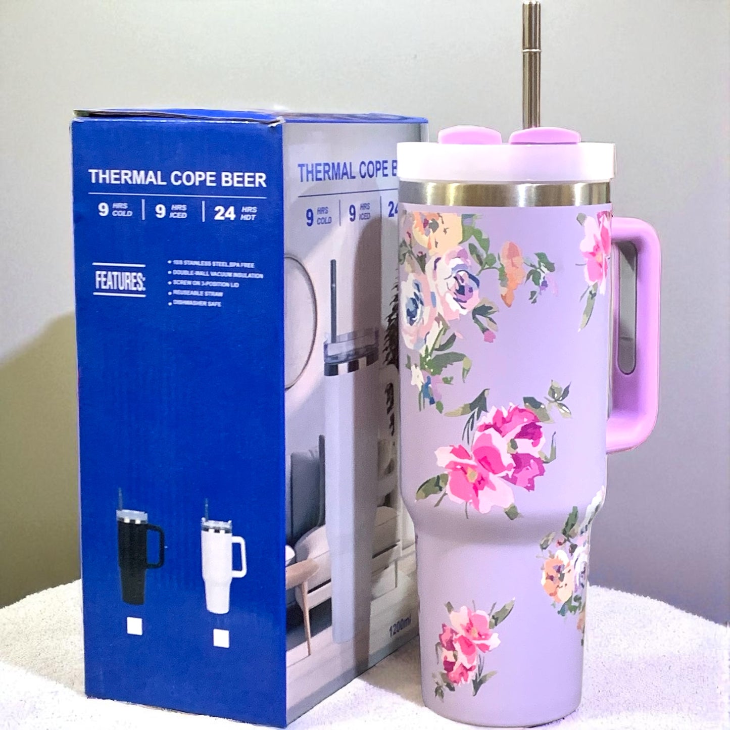 Tumbler floral wirhout logo with steel straw