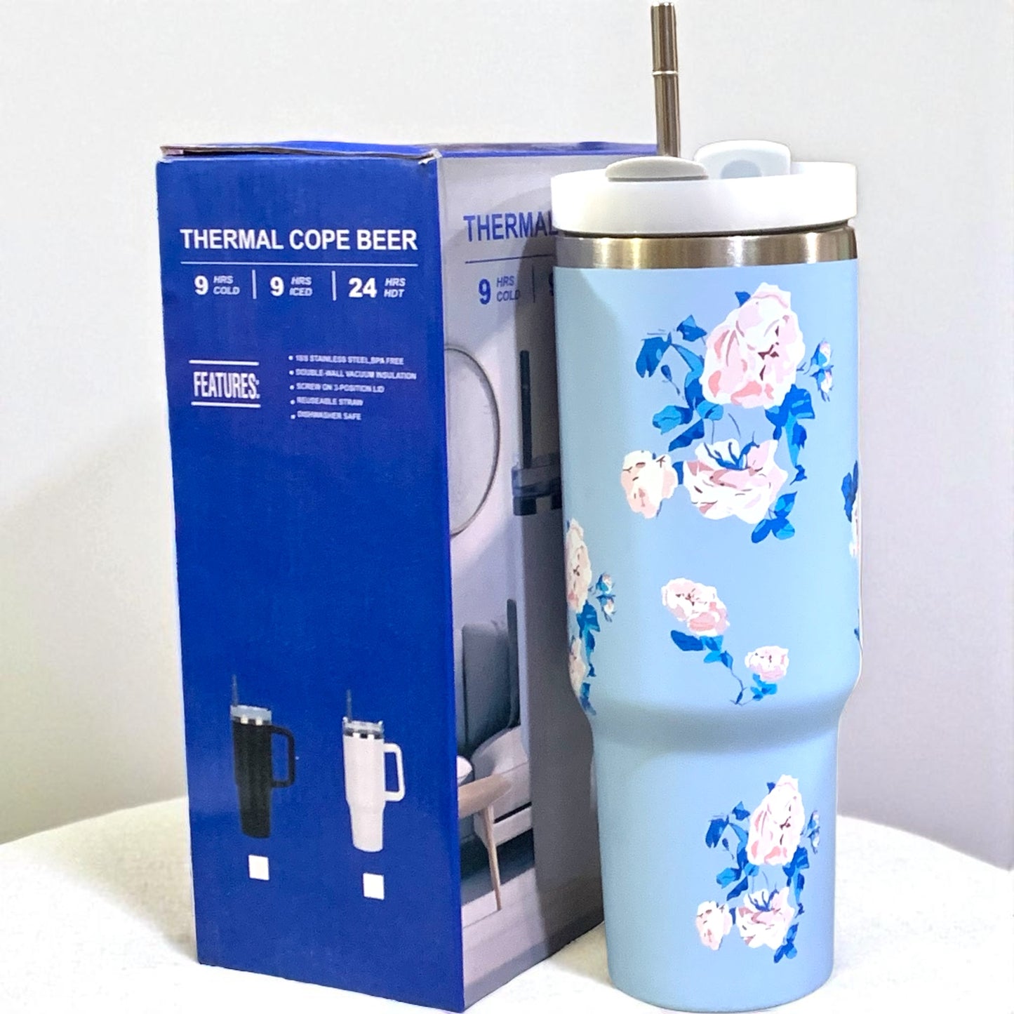 Tumbler floral wirhout logo with steel straw