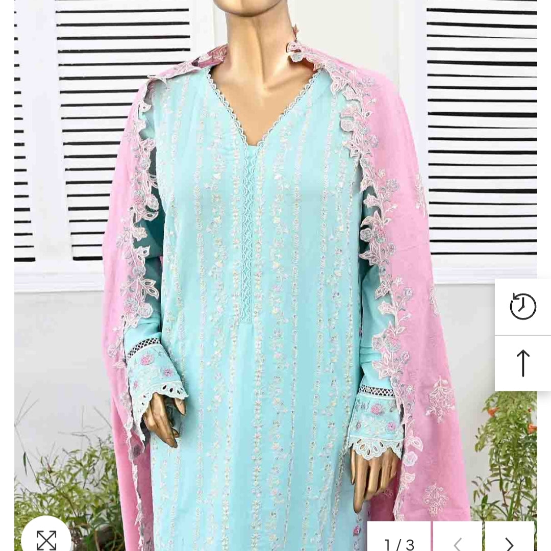 Marina 3 pcs stitched suit with pink embroidery shawl size S