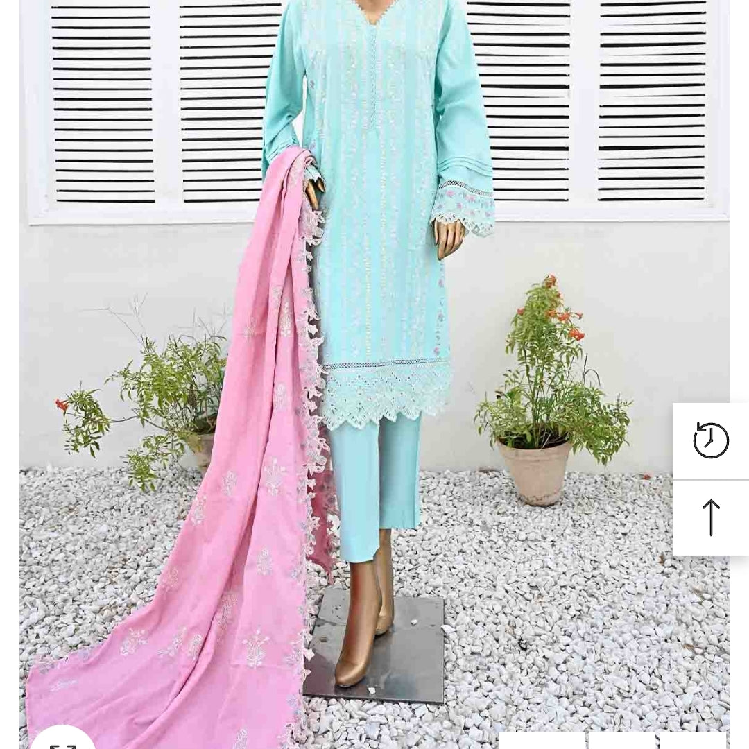 Marina 3 pcs stitched suit with pink embroidery shawl size S