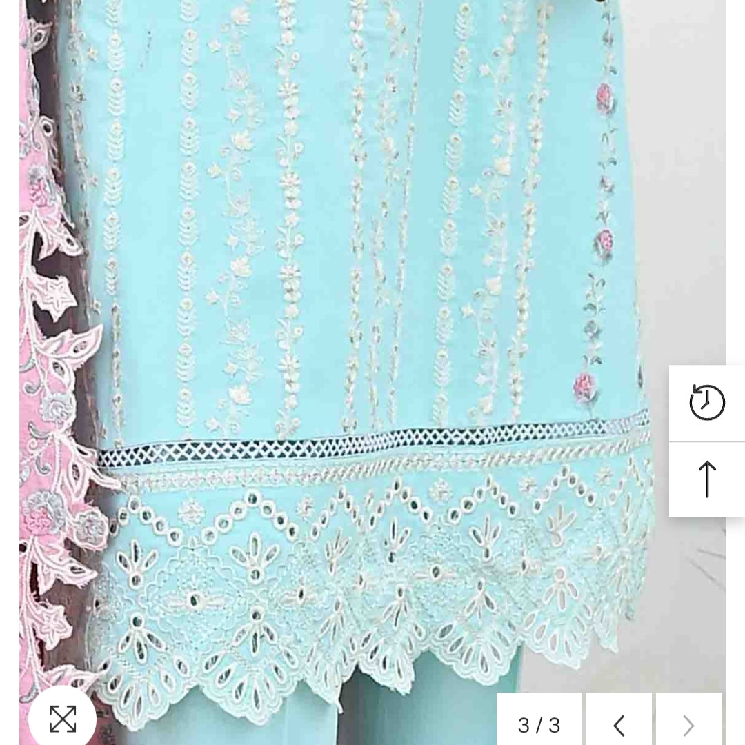 Marina 3 pcs stitched suit with pink embroidery shawl size S