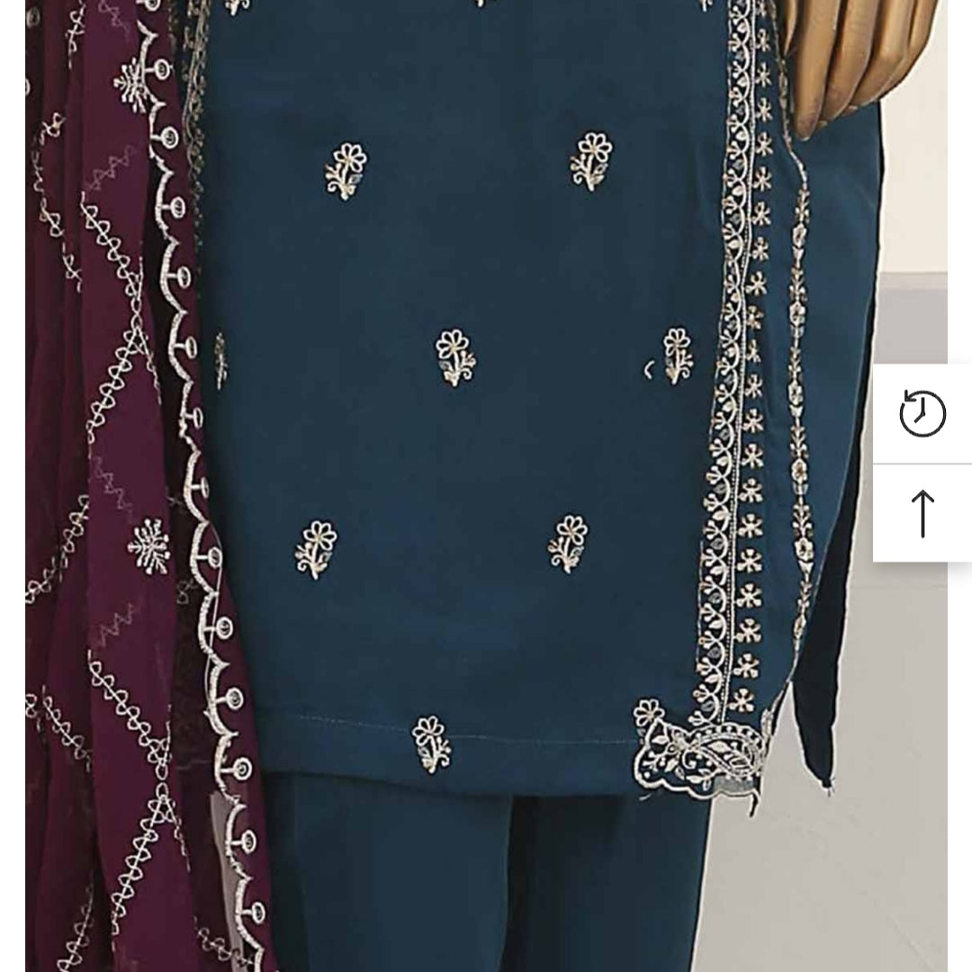 Smb 009 Marina 3 pcs stitched suit with embroidery shawl size L