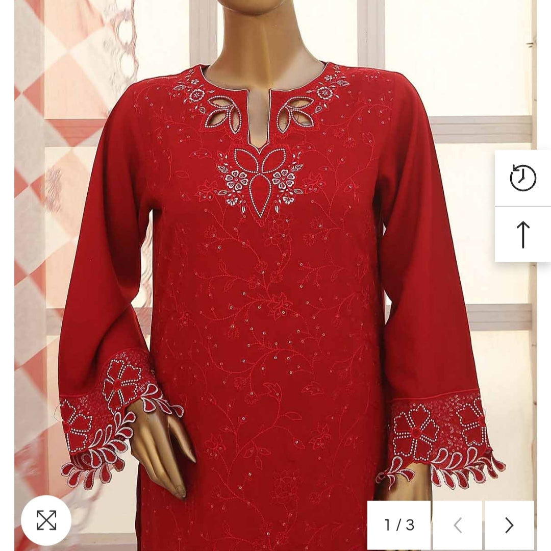 Smb 005 Marina 3 pcs stitched Red suit with embroidery shawl size M