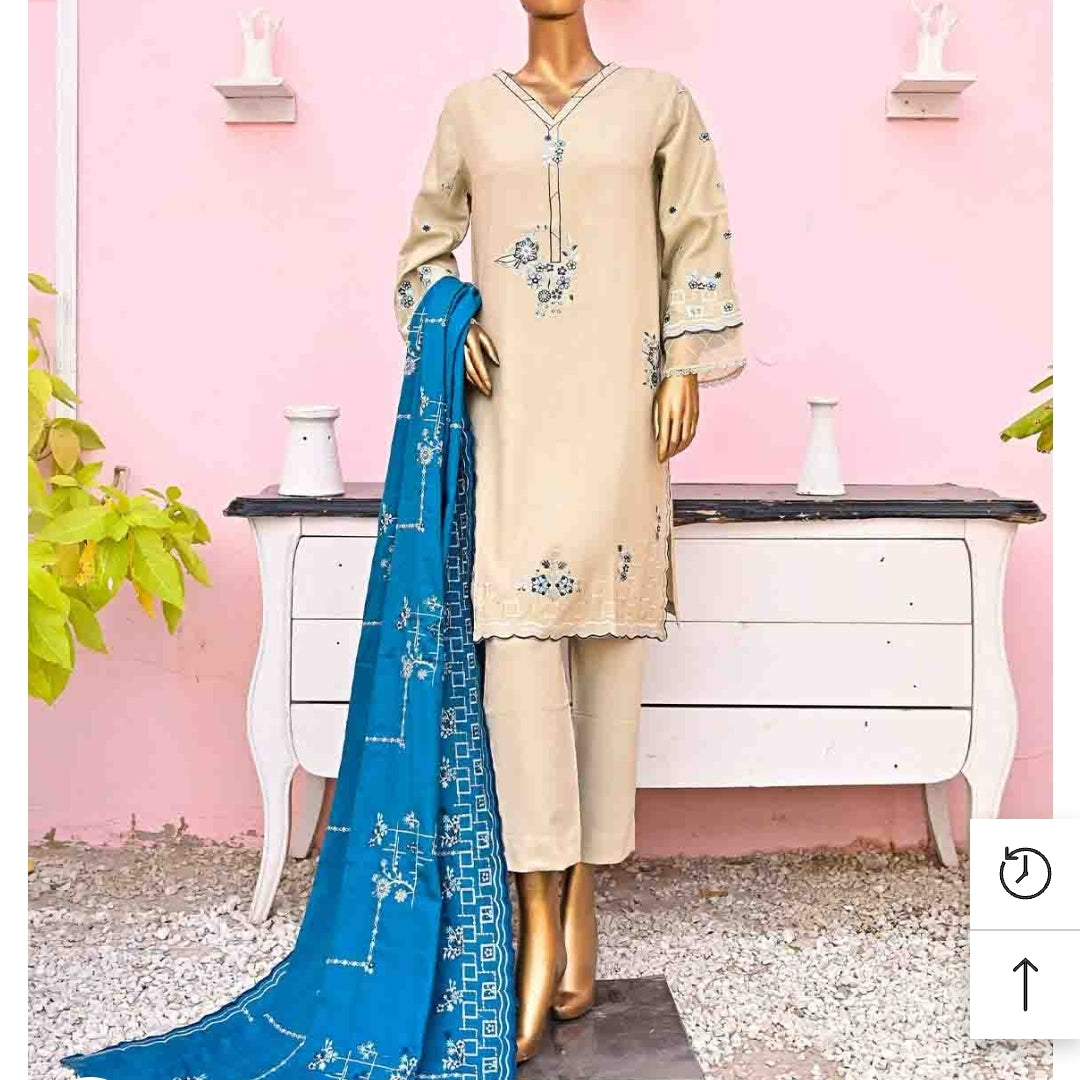 Marina 3 pcs stitched suit blue embroidery skin base 12 size