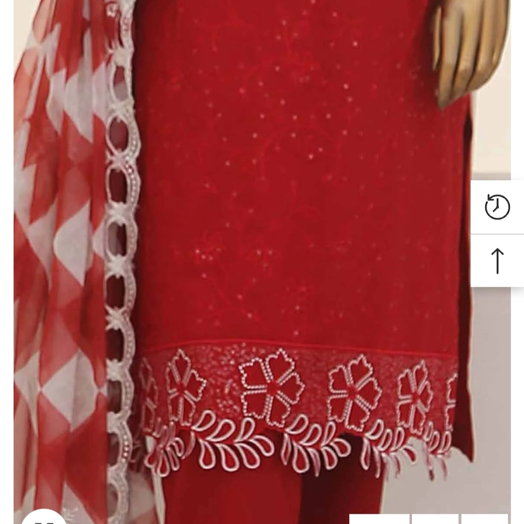 Smb 005 Marina 3 pcs stitched Red suit with embroidery shawl size M