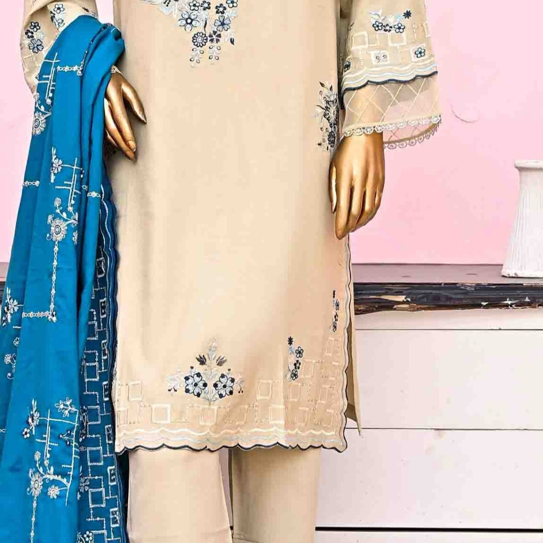Marina 3 pcs stitched suit blue embroidery skin base 12 size