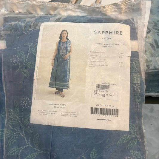 Sapphire 3Pc Embroidered Lawn Suit
