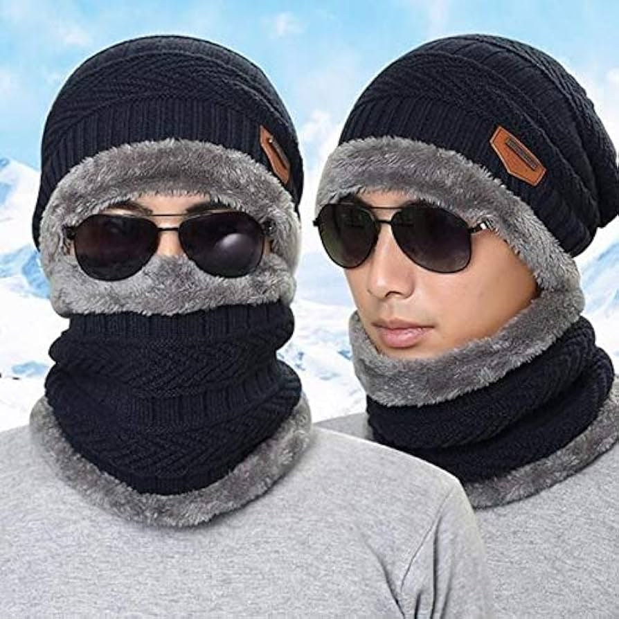 Wool Cotton Winter 2 in 1 Neck Cover Cap for Men & Women 1$