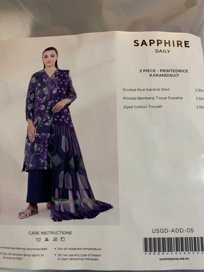 Sapphire 3pc printed rice Karandi suit (unstitched)