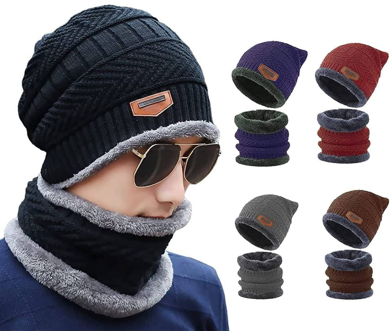 Wool Cotton Winter 2 in 1 Neck Cover Cap for Men & Women 1$