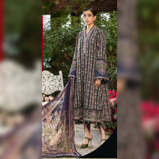 3 pc ladies emb lawn unstich suit