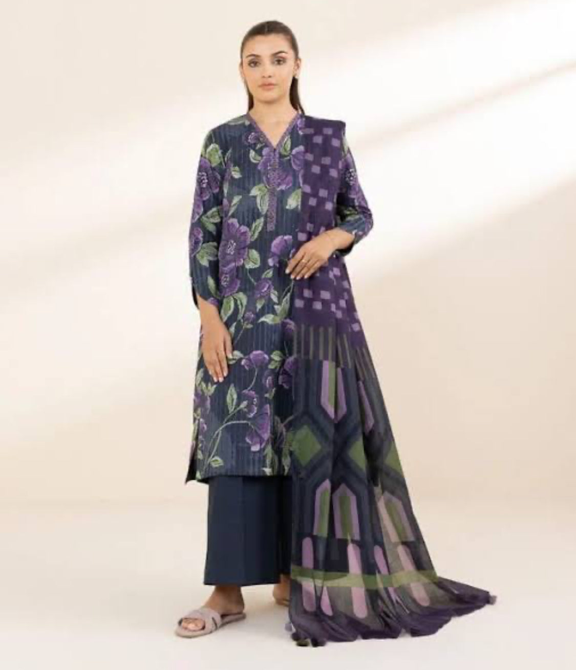 Sapphire 3pc printed rice Karandi suit (unstitched)