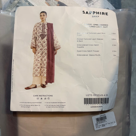 Sapphire 3Pc Embroidered Lawn Suit