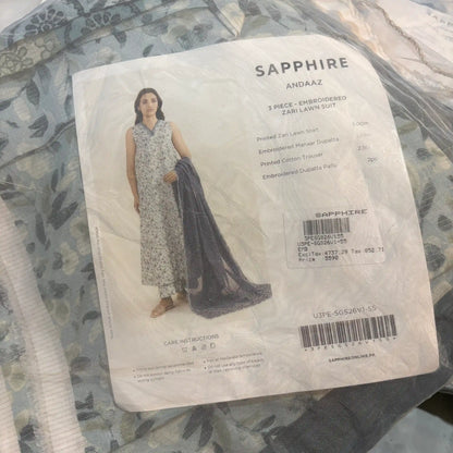 Sapphire 3Pc Embroidered Zari Lawn Suit (unstitched)