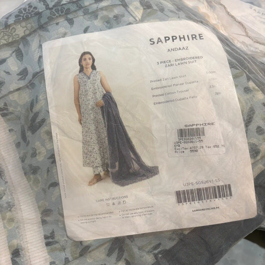 Sapphire 3Pc Embroidered Lawn Suit