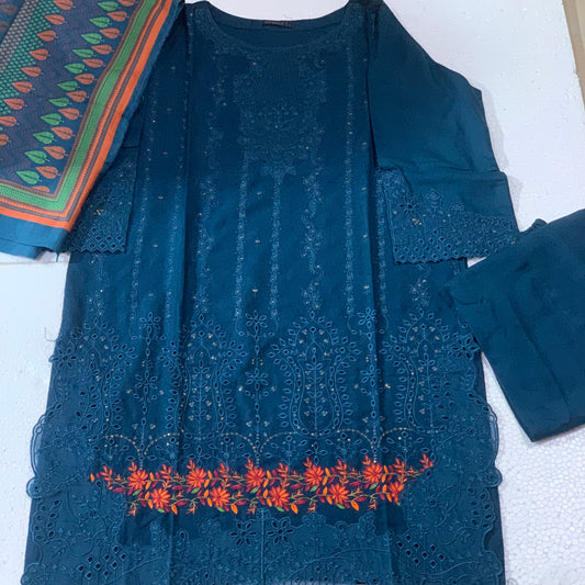 Marina 3 pcs stitched  embroidery suit large size