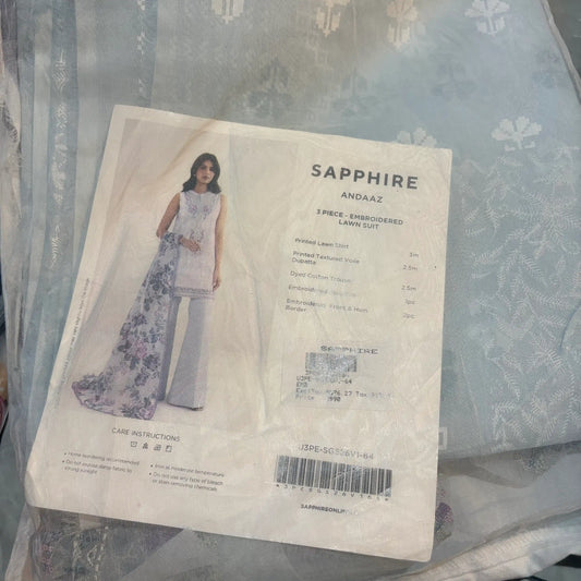 Sapphire 3Pc Embroidered Lawn Suit