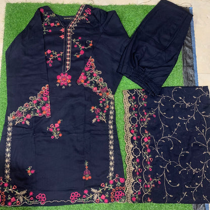Smb 087 Marina 3 pcs stitched suit dark blue base SIZE S