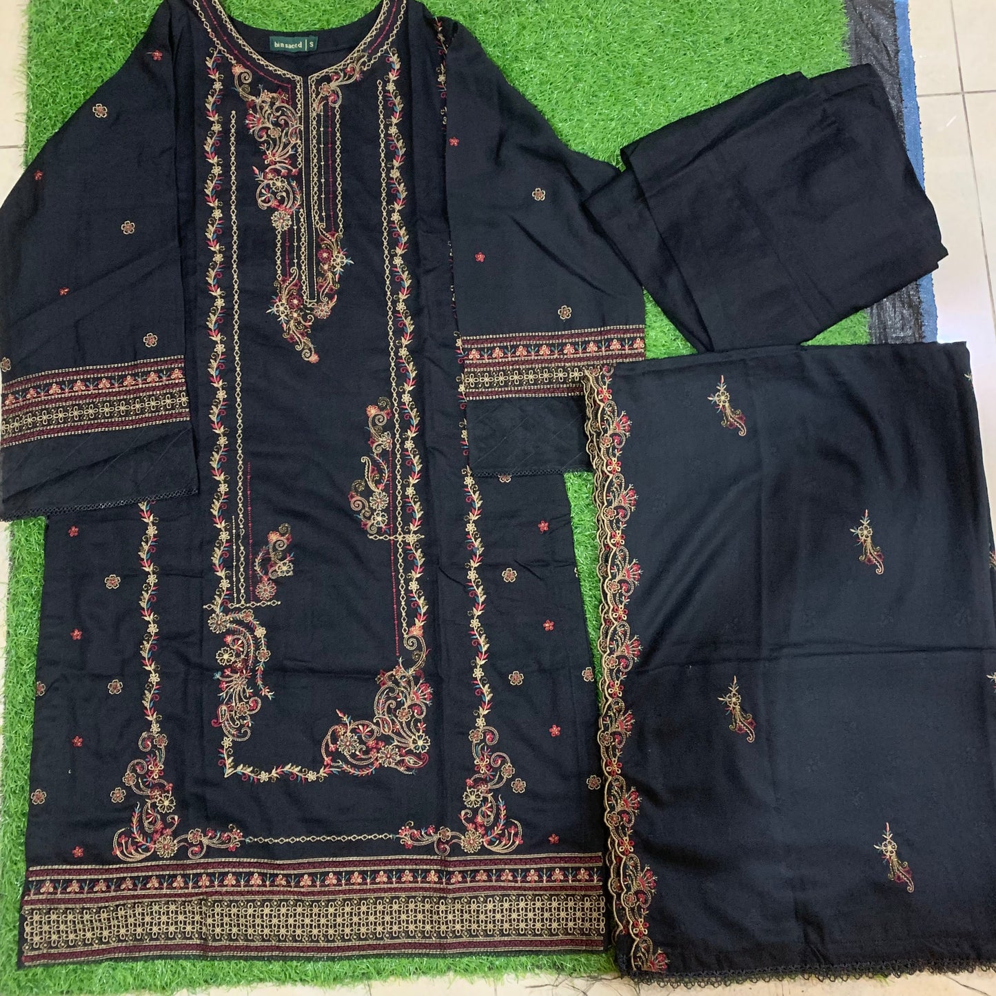 Smb 091 Marina 3 pcs stitched suit black base SIZE S