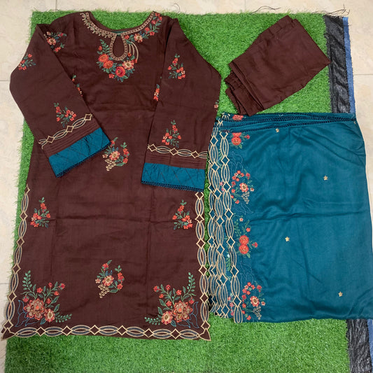 Smb 079 Marina 3 pcs stitched suit mahroon base SIZE S