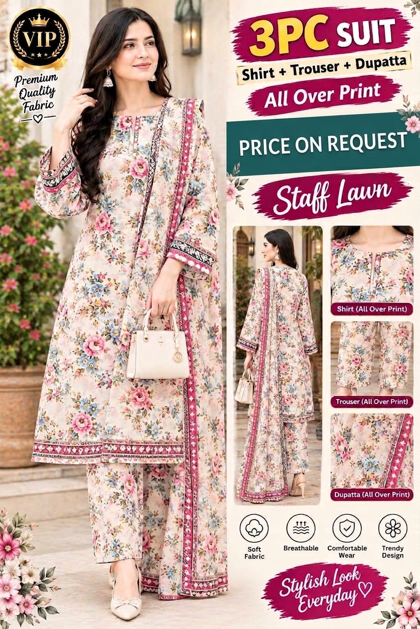 Lawn 3pc suit Unstitched