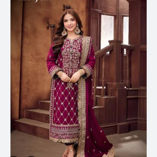 Asim jofa 3 PC embroidered lawn silk suit (unstitched)