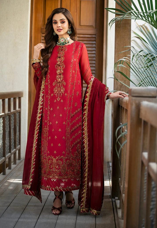 Asim jofa 3 PC embroidered suit silk lawn (unstitched)