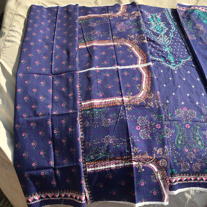 Dark blue embroidery lawn 2pcs unstitched