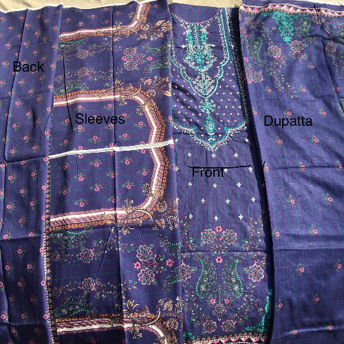 Dark blue embroidery lawn 2pcs unstitched