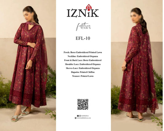 Emb n Printed lawn 3pcs suit unstitched mahroon colur in sale