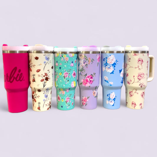 Tumbler floral wirhout logo with steel straw