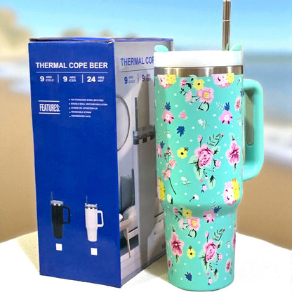 Tumbler floral wirhout logo with steel straw