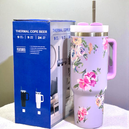 Tumbler floral wirhout logo with steel straw