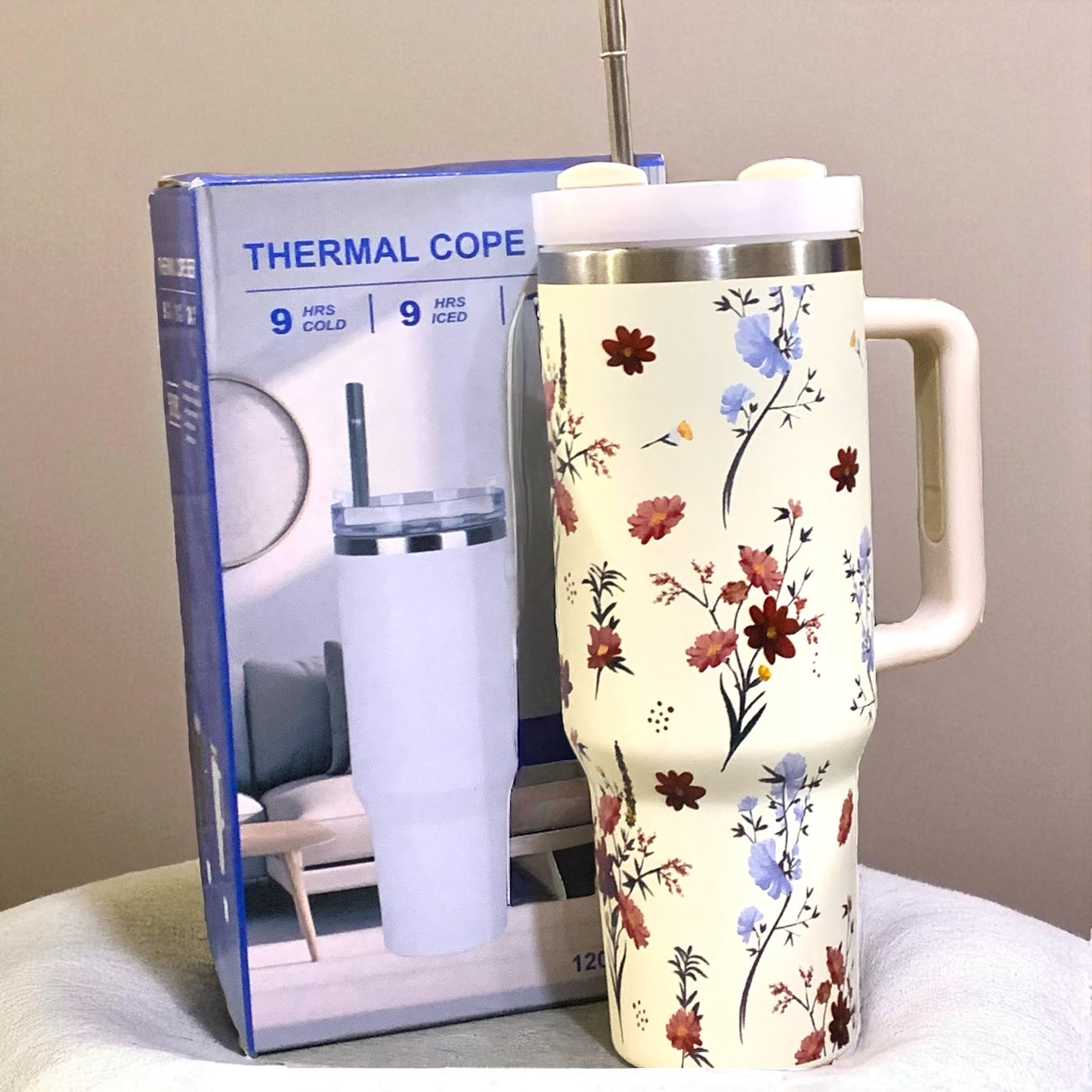 Tumbler floral wirhout logo with steel straw