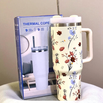 Tumbler floral wirhout logo with steel straw