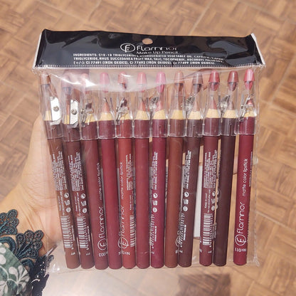 Flormar jumbo Matte lip pencil / Liner pack of 12 pro