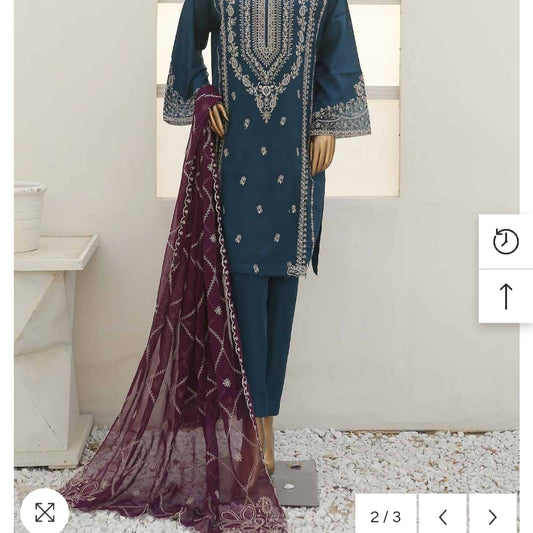 Smb 009 Marina 3 pcs stitched suit with embroidery shawl  size L