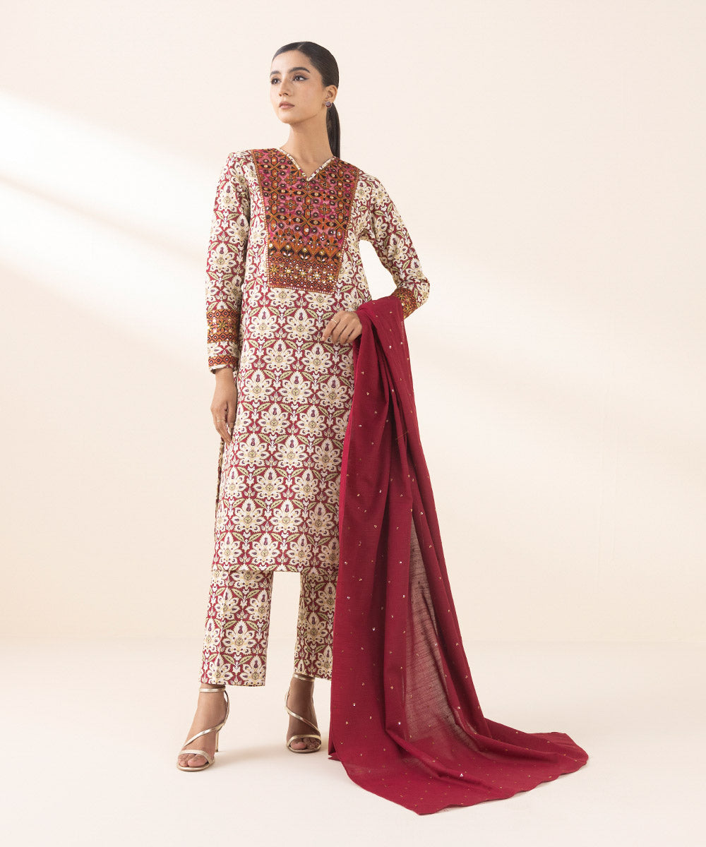 Sapphire 3 Piece embrodered light khaddar suit (unstitched)