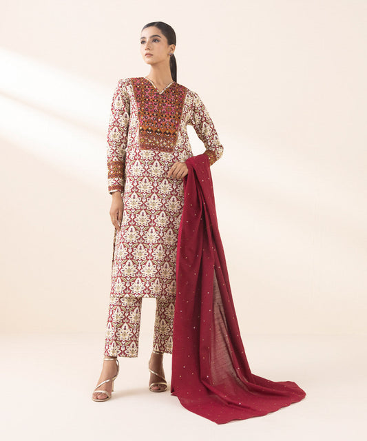 Sapphire 3 Piece embrodered light khaddar suit (unstitched)