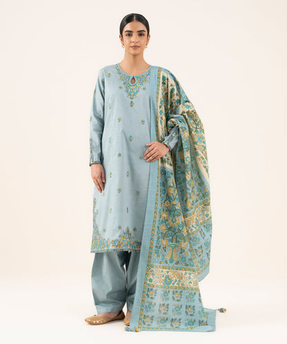 Sapphire unstitched  2pc Embroidery cotton suit