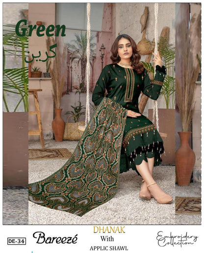 Danak unstitched 3pc emb winter suit with emb shawl