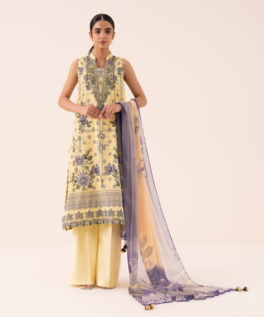 SAPPHIRE 
3 Piece - Embroidered Cotton Viscose Suit (Unstitch)
