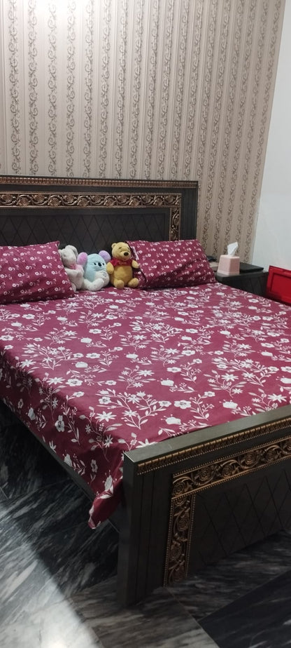 Pure Cotton Bedsheet in mahroon colour single