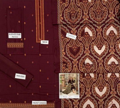 Danak unstitched 3pc emb winter suit with emb shawl