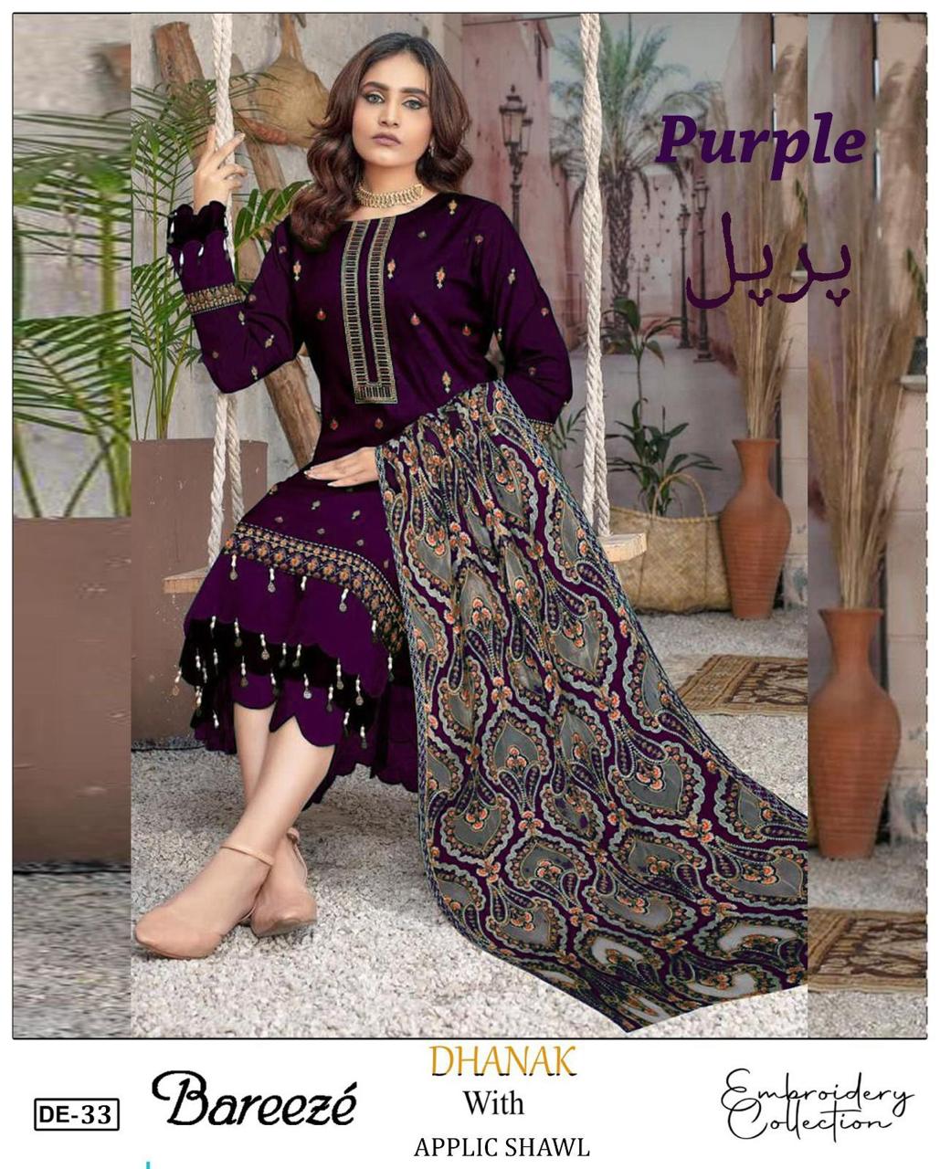 Danak unstitched 3pc emb winter suit with emb shawl